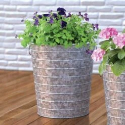 Corrugated Steel Silo Planters - 10 In. H 5 Corrugated Steel Silo Planters - 10 In. H -Gardening Supplies 24583327u 1 1