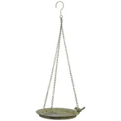 Aged Metal Hanging Bird Bath, Green