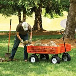 Leonard Orange Utility Wagon, Flat-Free Tires -Gardening Supplies fgw45 1