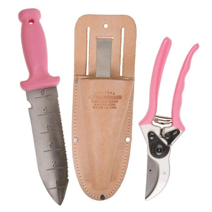 Pink Leonard Deluxe Soil Knife And Traditional Bypass Pruner With Sheath 3 Pink Leonard Deluxe Soil Knife And Traditional Bypass Pruner With Sheath