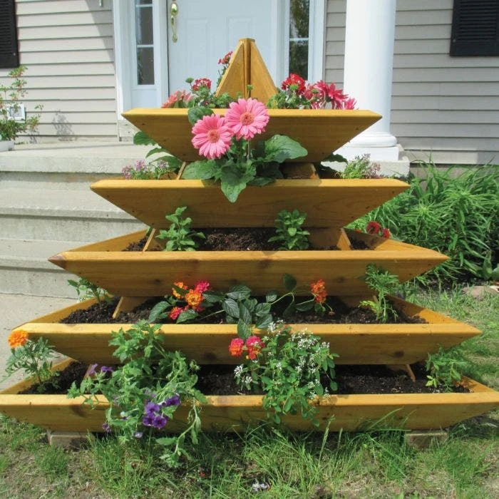 TrioLife Plant Pyramid 5-Level Cedar Planter 5 TrioLife Plant Pyramid 5-Level Cedar Planter - Image 3