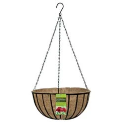 12" Black Traditional Hanging Basket With Coco Liner