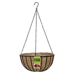 16" Black Traditional Hanging Basket With Coco Liner