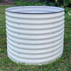 Vego Extra Tall Round Metal Raised Bed, Pearl White