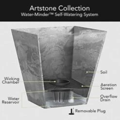 Self-Watering ArtStone Square 8 Black Planter -Gardening Supplies vp ella cutaway 1 1