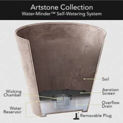 Self-Watering Napa Round 12" Planter Grey -Gardening Supplies vp nr08xx cutaway 2